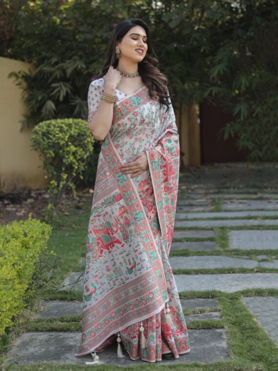 Premium and original Pashmina soft Weaving Smooth flowing Saree with blouse