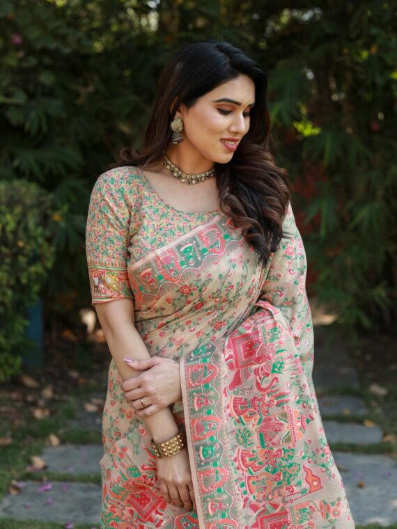 Premium and original Pashmina soft Weaving Smooth flowing Saree with blouse