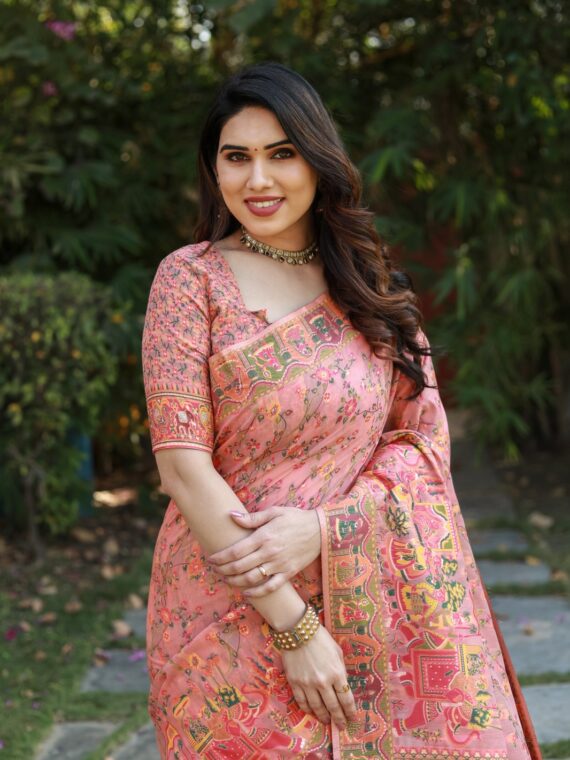 Premium and original Pashmina soft Weaving Smooth flowing Saree with blouse