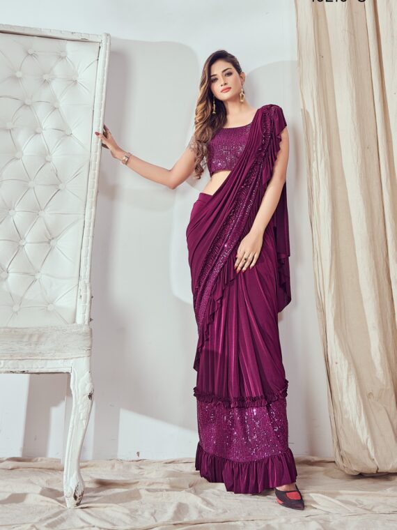 Premium Lycra Fabric Sequence with Border Work Saree with Blouse