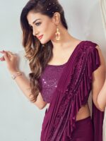 Premium Lycra Fabric Sequence with Border Work Saree with Blouse