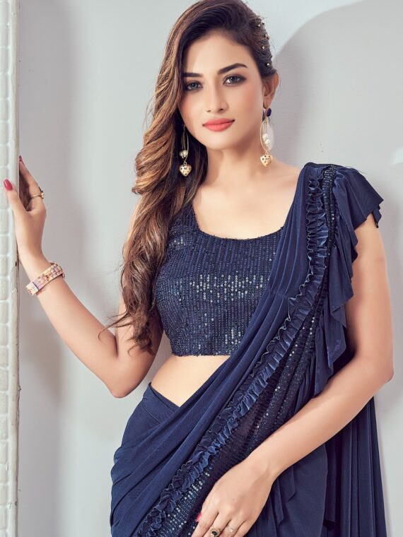 Premium Lycra Fabric Sequence with Border Work Saree with Blouse