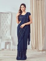 Premium Lycra Fabric Sequence with Border Work Saree with Blouse