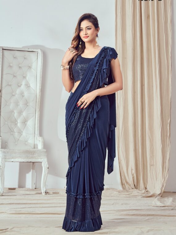 Premium Lycra Fabric Sequence with Border Work Saree with Blouse