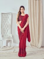 Premium Lycra Fabric Sequence with Border Work Saree with Blouse