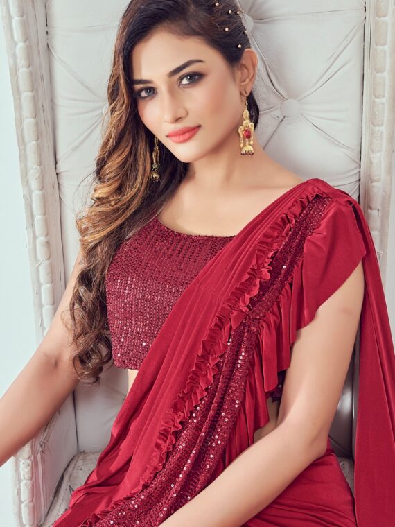 Premium Lycra Fabric Sequence with Border Work Saree with Blouse