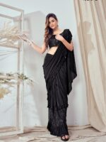 Premium Lycra Fabric Sequence with Border Work Saree with Blouse