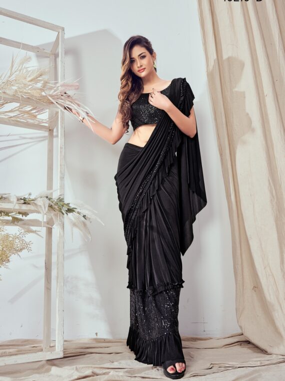 Premium Lycra Fabric Sequence with Border Work Saree with Blouse