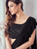 Premium Lycra Fabric Sequence with Border Work Saree with Blouse