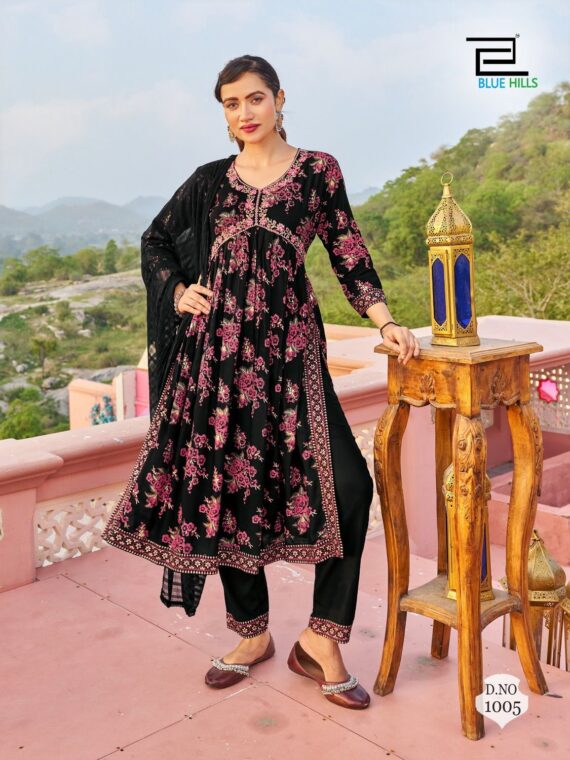 Alia Cut Kurti with Embroidery Floral Print 3 Piece Set