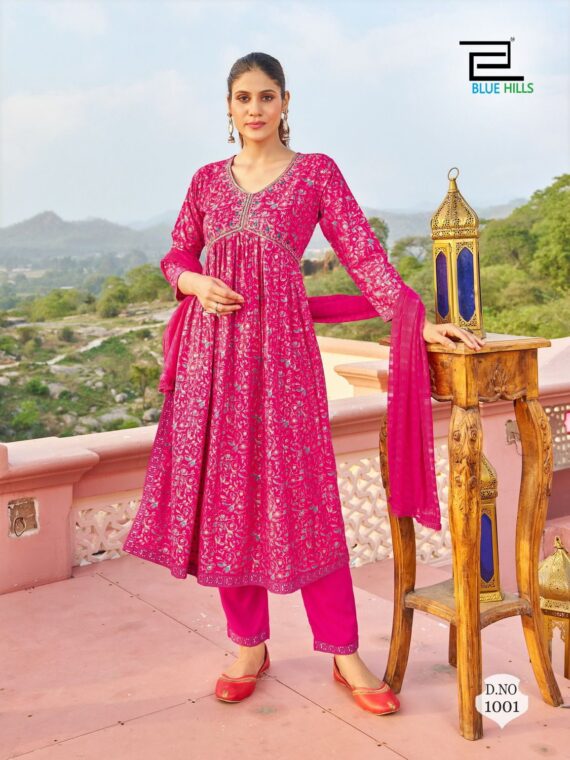 Alia Cut Kurti with Embroidery Floral Print 3 Piece Set