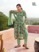 Alia Cut Kurti with Embroidery Floral Print 3 Piece Set