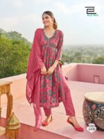 Alia Cut Kurti with Embroidery Floral Print 3 Piece Set