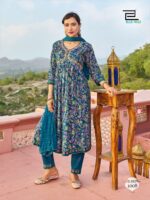 Alia Cut Kurti with Embroidery Floral Print 3 Piece Set