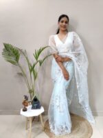 Heavy butterfly net with Floral Multiple Triple sequences & Embroidery Saree with Blouse