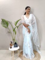 Heavy butterfly net with Floral Multiple Triple sequences & Embroidery Saree with Blouse