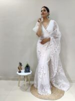 Heavy butterfly net with Floral Multiple Triple sequences & Embroidery Saree with Blouse