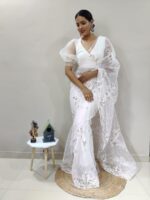 Heavy butterfly net with Floral Multiple Triple sequences & Embroidery Saree with Blouse