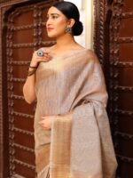 Designer Tissue Linen silk weaving Saree with Blouse and Zari Woven Border with running