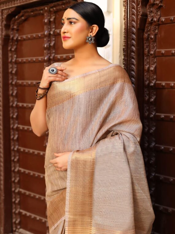 Designer Tissue Linen silk weaving Saree with Blouse and Zari Woven Border with running