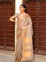 Designer Tissue Linen silk weaving Saree with Blouse and Zari Woven Border with running