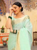 Designer Tissue Linen silk weaving Saree with Blouse and Zari Woven Border with running