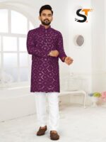 Occasional Indian Wear Hand-crafted Mirror Work Silk Kurta 2 piece Set