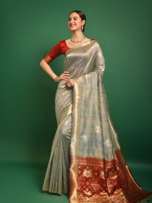 Premium Tussar Silk Patola weaving Saree with Blouse Zari woven border