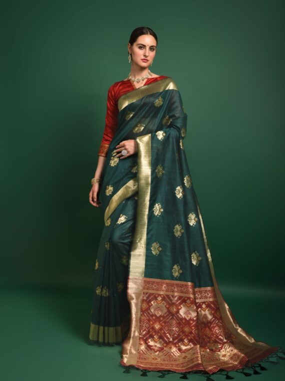 Premium Tussar silk Patola weaving Saree with Blouse zari woven border
