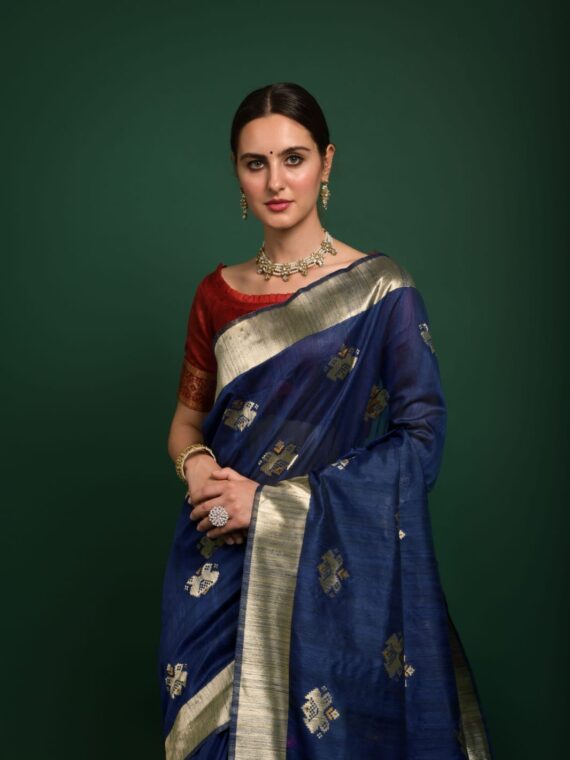 Premium Tussar silk Patola weaving Saree with Blouse zari woven border