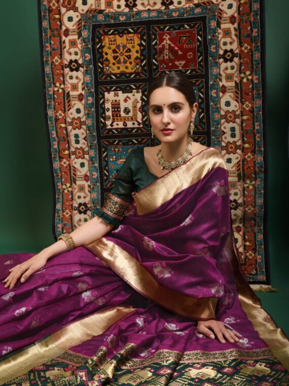 Premium Tussar silk Patola weaving Saree with Blouse zari woven border