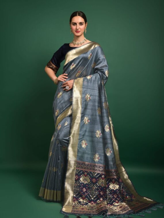 Premium Tussar Silk Patola weaving Saree with Blouse Zari woven border