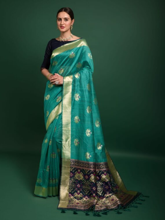 Premium Tussar Silk Patola weaving Saree with Blouse Zari woven border