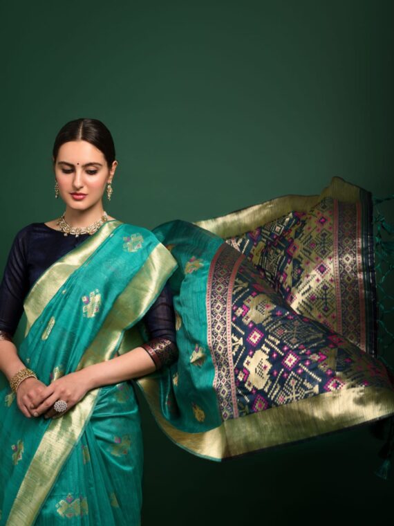 Premium Tussar Silk Patola weaving Saree with Blouse Zari woven border