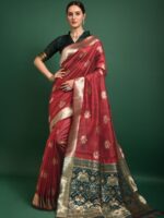 Premium Tussar Silk Patola weaving Saree with Blouse Zari woven border