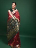Premium Tussar Silk Patola weaving Saree with Blouse Zari woven border