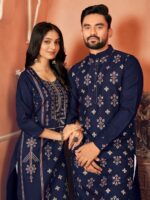 Couple Kurta Pant and Kurti Set Multi Color Foil Print 4 Piece Set