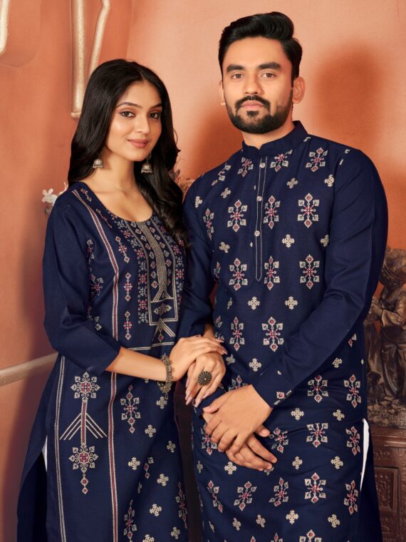 Couple Kurta Pant and Kurti Set Multi Color Foil Print 4 Piece Set