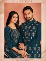 Couple Kurta Pant and Kurti Set Multi Color Foil Print 4 Piece Set
