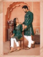 Couple Kurta Pant and Kurti Set Multi Color Foil Print 4 Piece Set