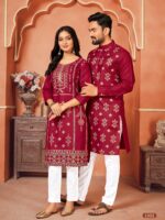 Couple Kurta Pant and Kurti Set Multi Color Foil Print 4 Piece Set
