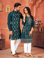 Couple Kurta Pant and Kurti Set Multi Color Foil Print 4 Piece Set