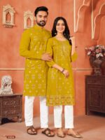 Couple Kurta Pant and Kurti Set Multi Color Foil Print 4 Piece Set