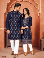 Couple Kurta Pant and Kurti Set Multi Color Foil Print 4 Piece Set
