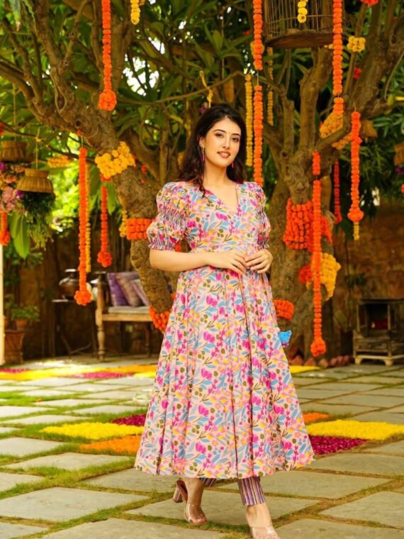 Dazzle Festive Wear Muslin Cotton Angrakha Dress