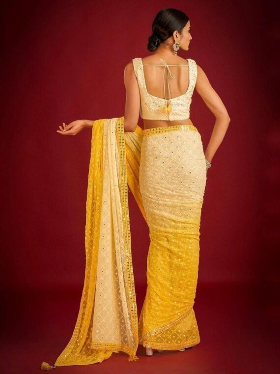 Designer Party Wear Padding Fabric With 7 MM Sequence Work On Saree with Blouse