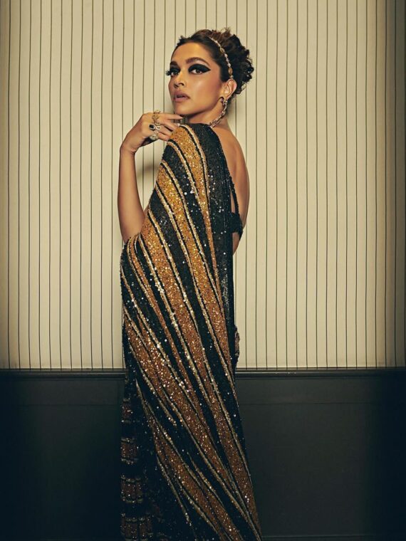 Deepika Padukone Bollywood Designer Saree with Heavy Sequence