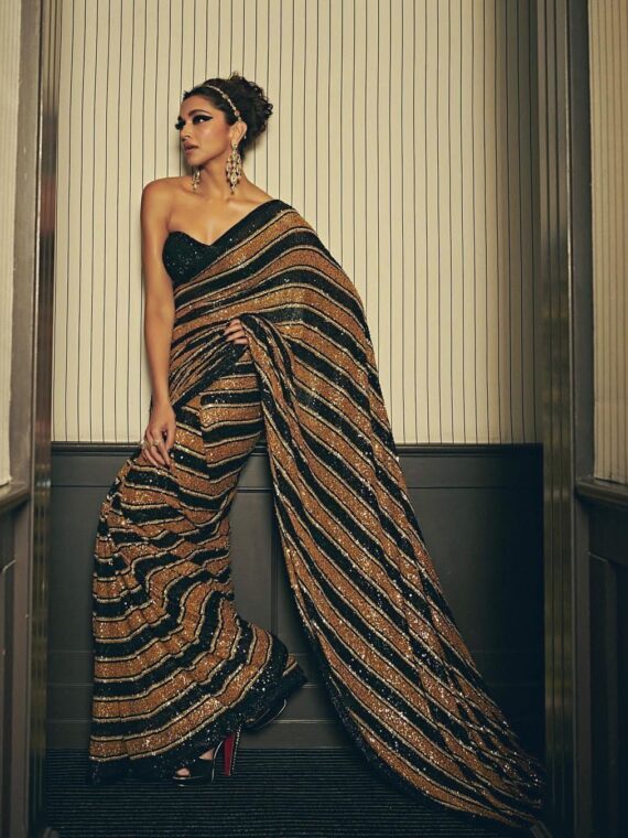 Deepika Padukone Bollywood Designer Saree with Heavy Sequence
