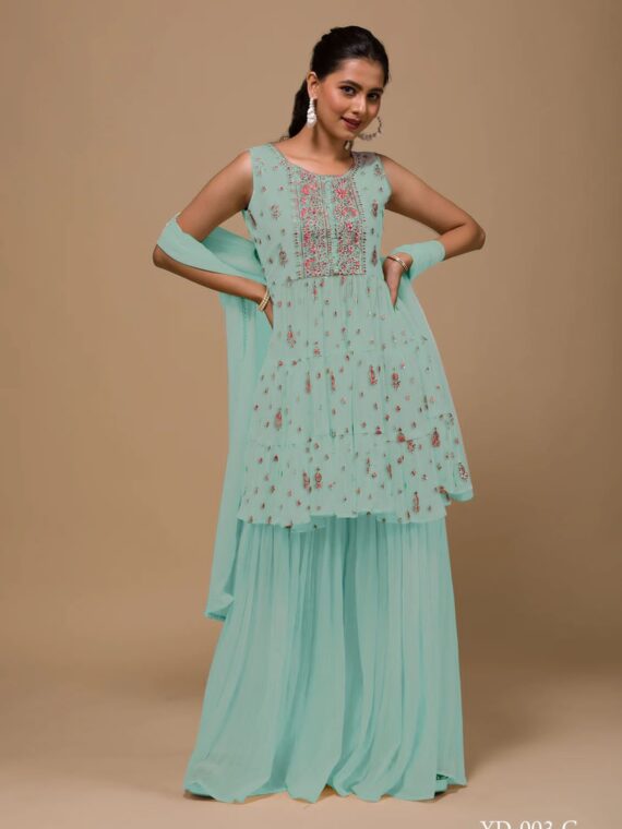 Party Wear Sarara with Embroidery 3 Piece Set