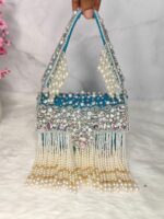 Designer Crystal and Pearl Work Flap Clutch